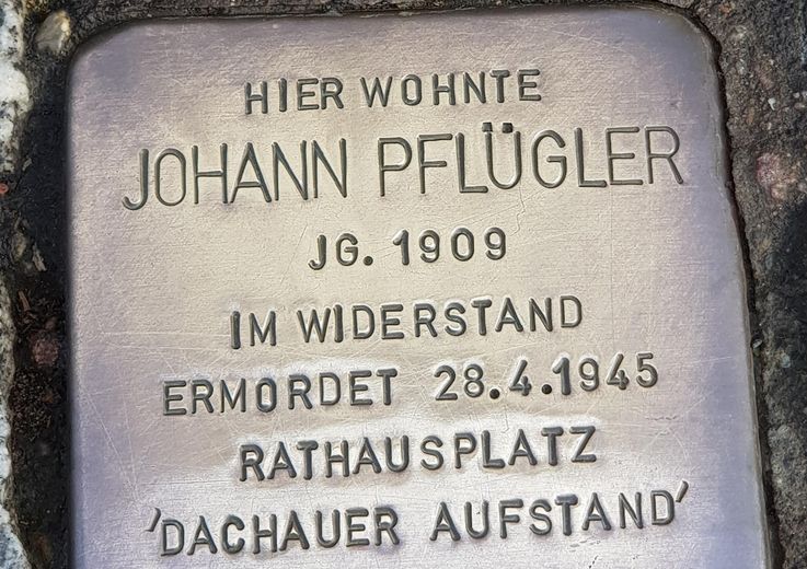 Stumbling stone in memory of Johann Pflügler in Dachau