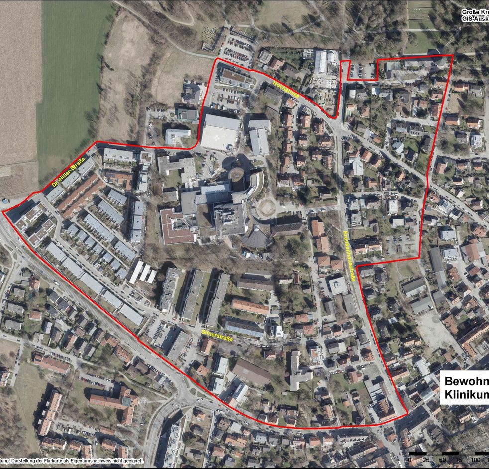 Satellitenaufnahme der Bewohnerparkzone Klinikum