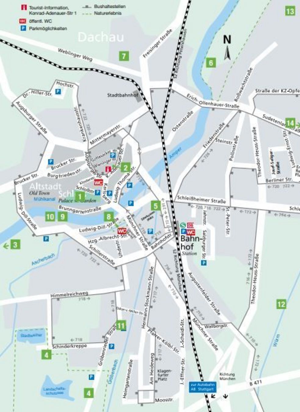 Vorschläge und Karten für Spaziergänge, Rundwege, Wanderungen und Radtouren in Dachau und dem Umland finden Sie in der städtischen Tourist-Information