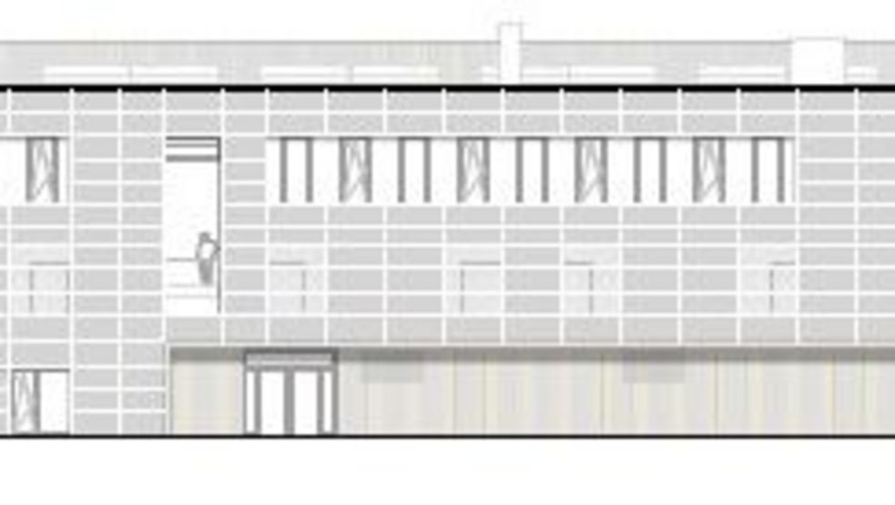 Sporthallengebäude - Vorderseite im Ansichtsplan