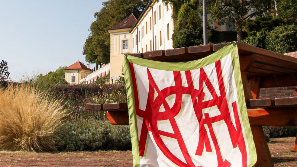 Silk scarf "Dachau", souvenir city Dachau, photo in front of the Dachau castle