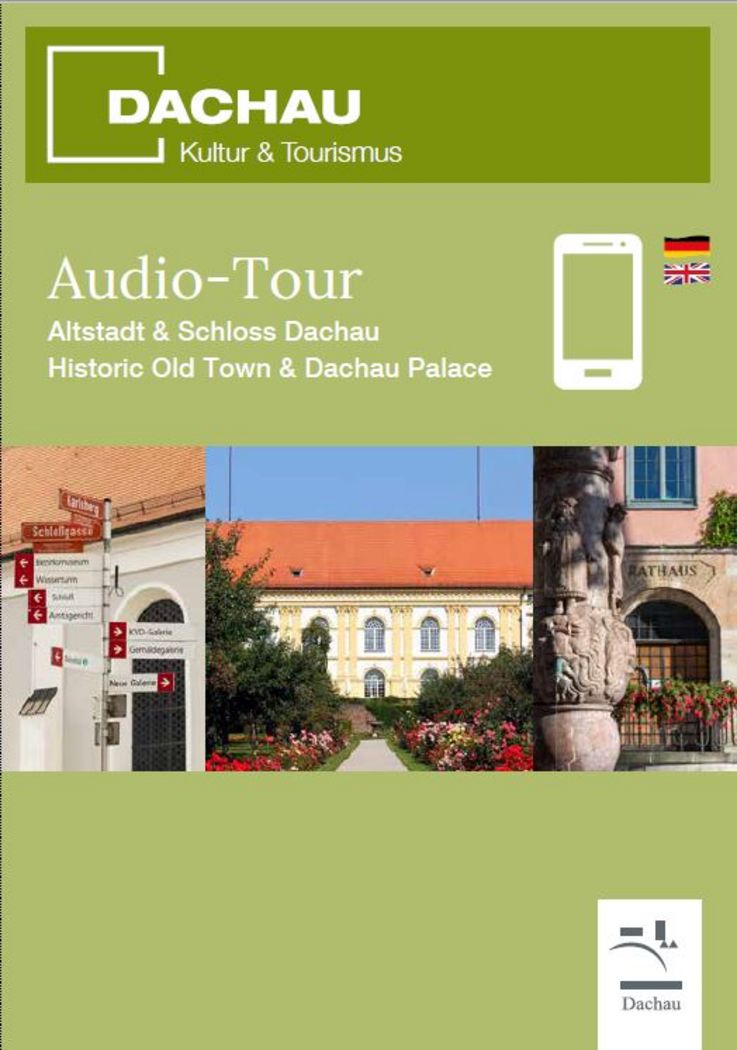 Cover page of the brochure "Audio Tours in Dachau