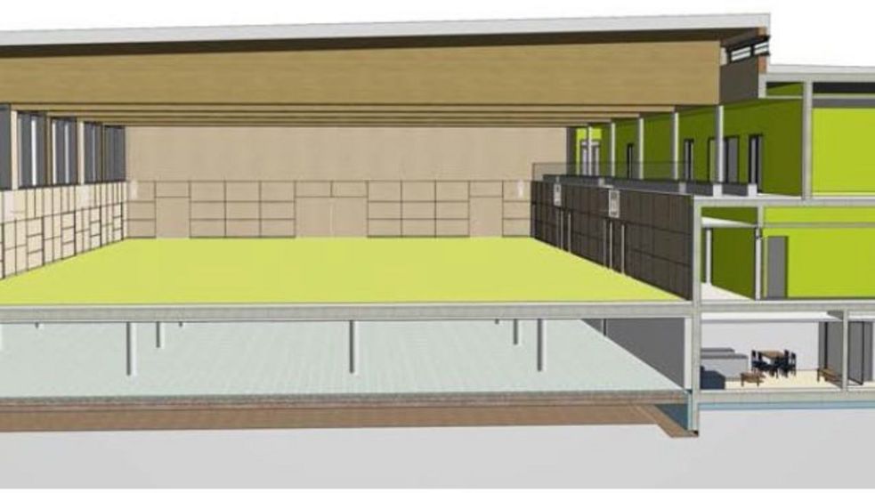 Querschnitt der Sporthalle - Innenaufbau