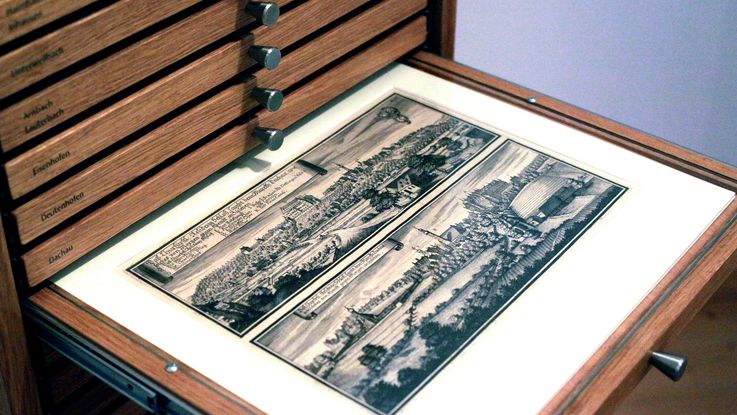 Old city view in drawer, exhibit in the district museum Dachau