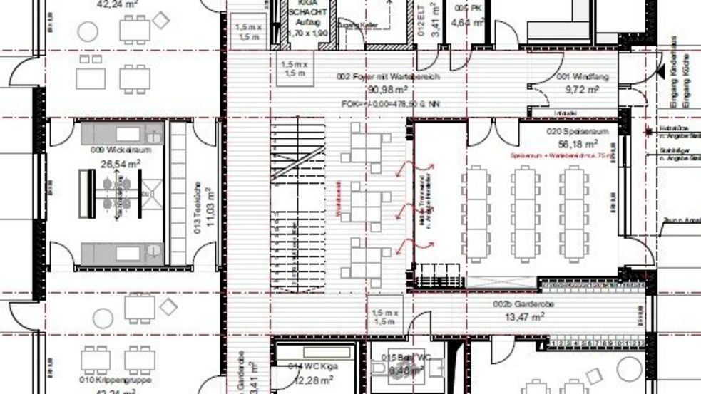 Planansicht des Erdgeschosses der Kita an der Pollnstraße 5