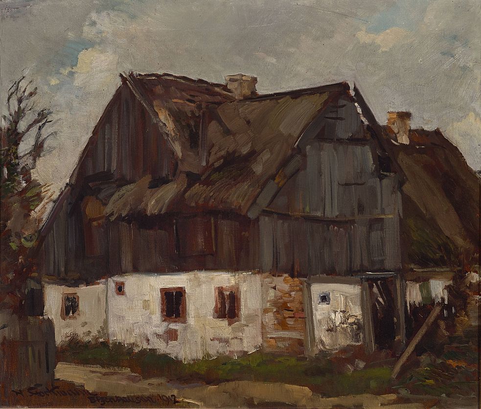 Ölgemälde das einen alten Bauernhof in Etzenhausen zeigt, Teil des Künstlerwegs Etzenhausen bei Dachau