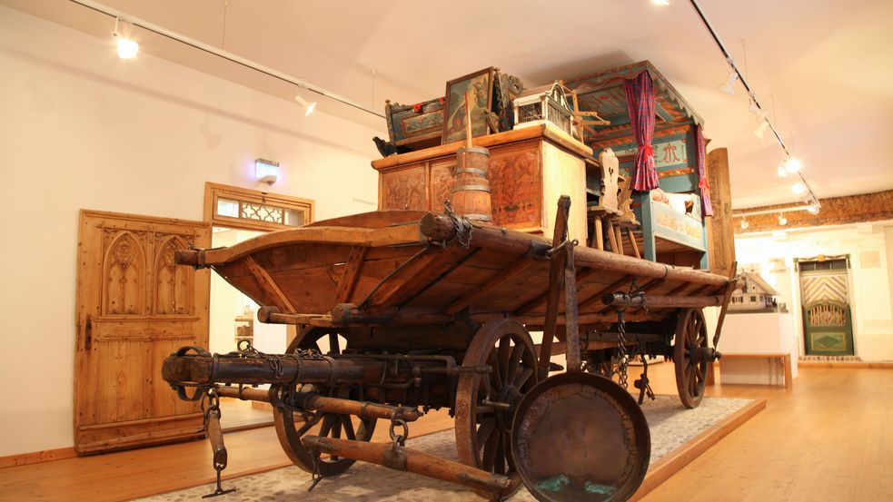 Photo of interior at Dachau District Museum, bridal wagon on exhibit. Photo: City of Dachau