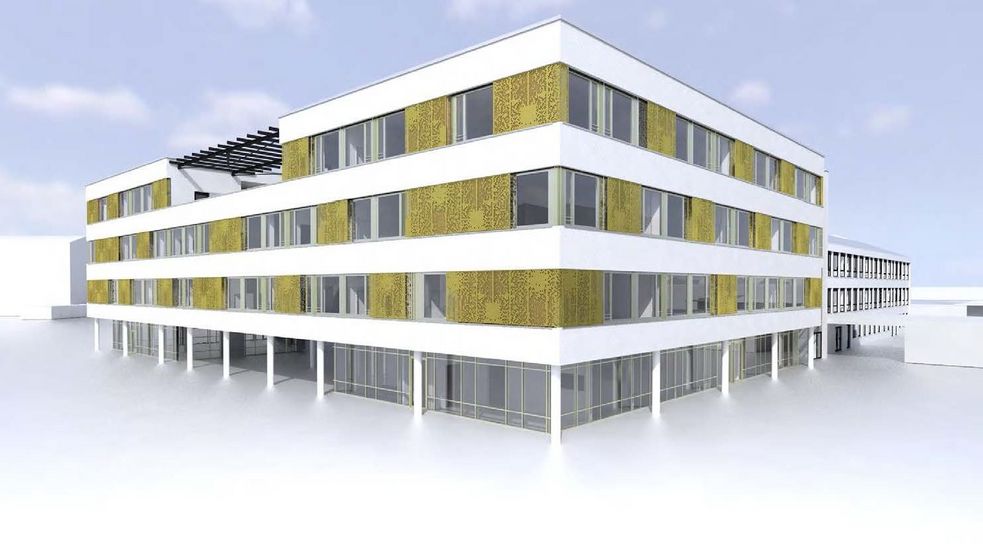 Dreistöckiges Schulgebäude als Modellansicht