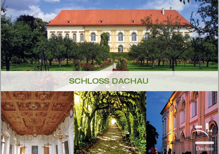 Postkarte Stadt Dachau mit Ansichten Schloss Dachau und dem Hofgarten