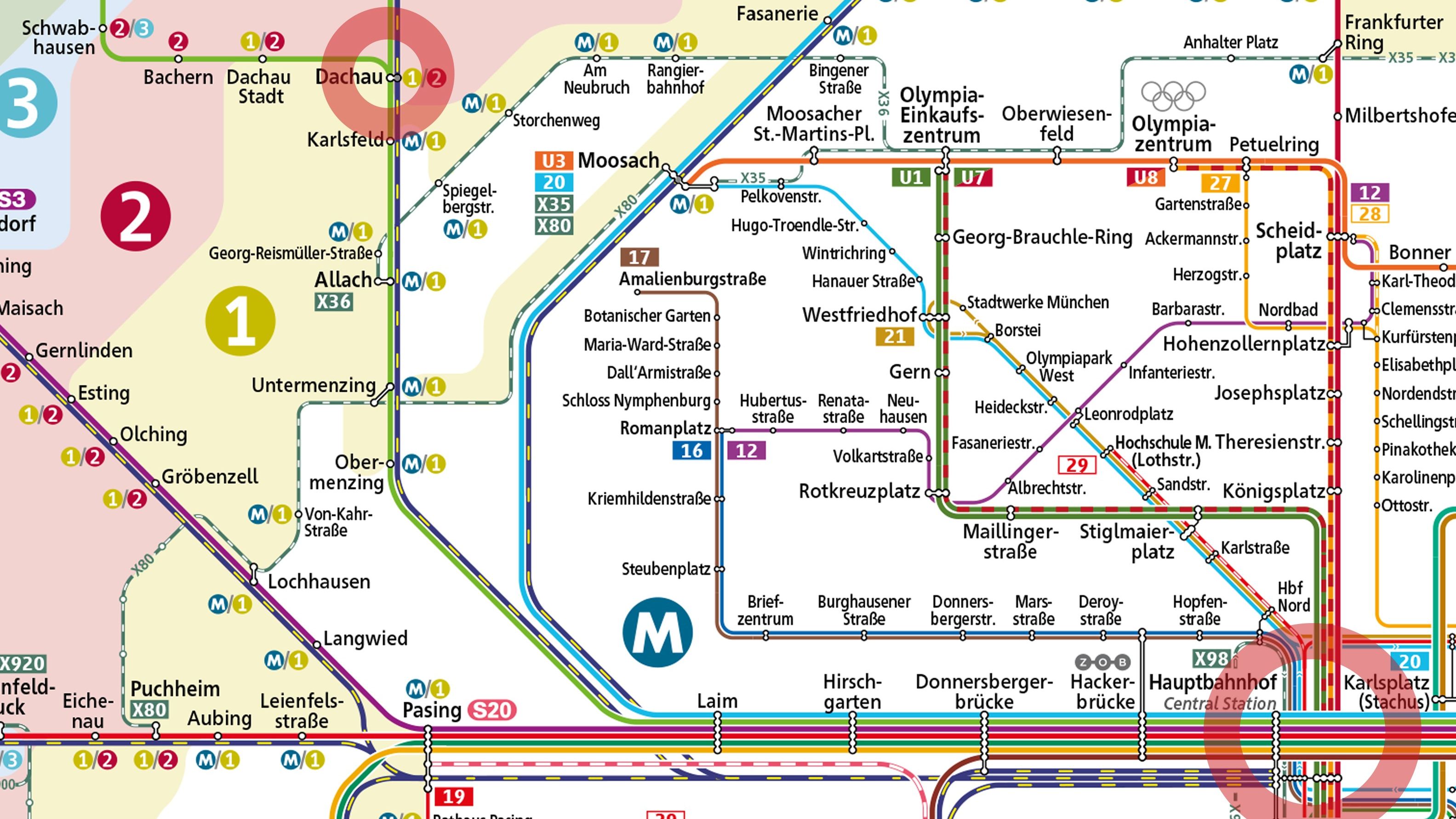 Übersichtsplan öffentlicher Nahverkehr Münchner Umland und Dachau