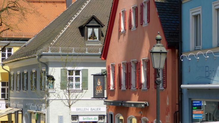 Colourful house fronts of the Dachau historic town centre