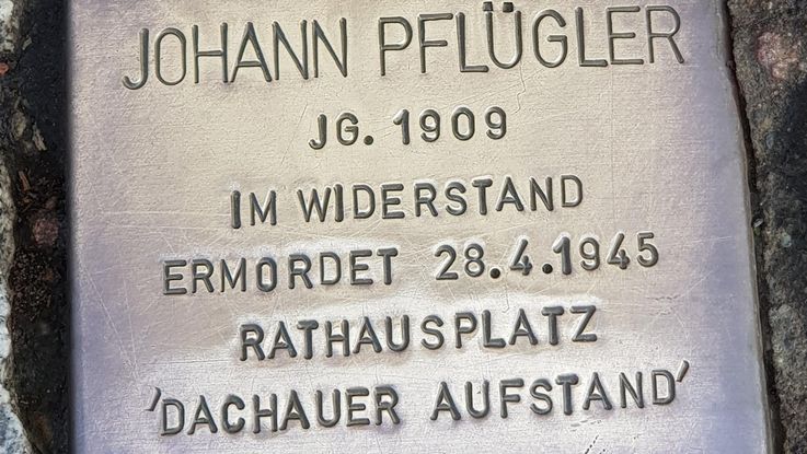 Stolperstein im Gedenken an Johann Pflügler in Dachau